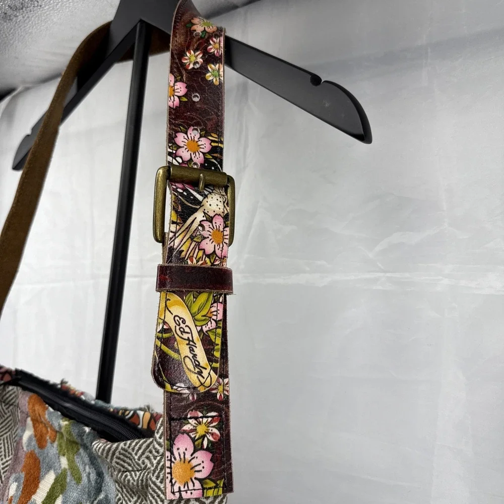 Handmade Patchwork Purse W/Ed Hardy Belt Handle Boho One Of A Kind Super Cool!‎